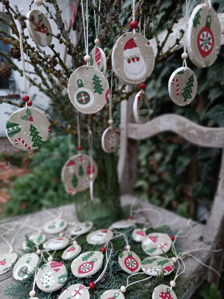 Dřevěná vánoční ozdoba / sada 5 ks