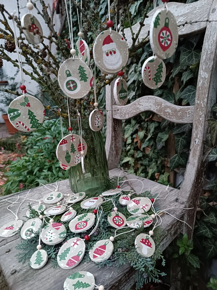 Dřevěná vánoční ozdoba / sada 5 ks